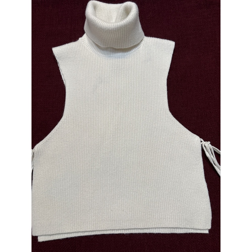Forever 21 Cream Ribbed Turtleneck Sleeveless Sweater Vest Side Tie Ivory Large